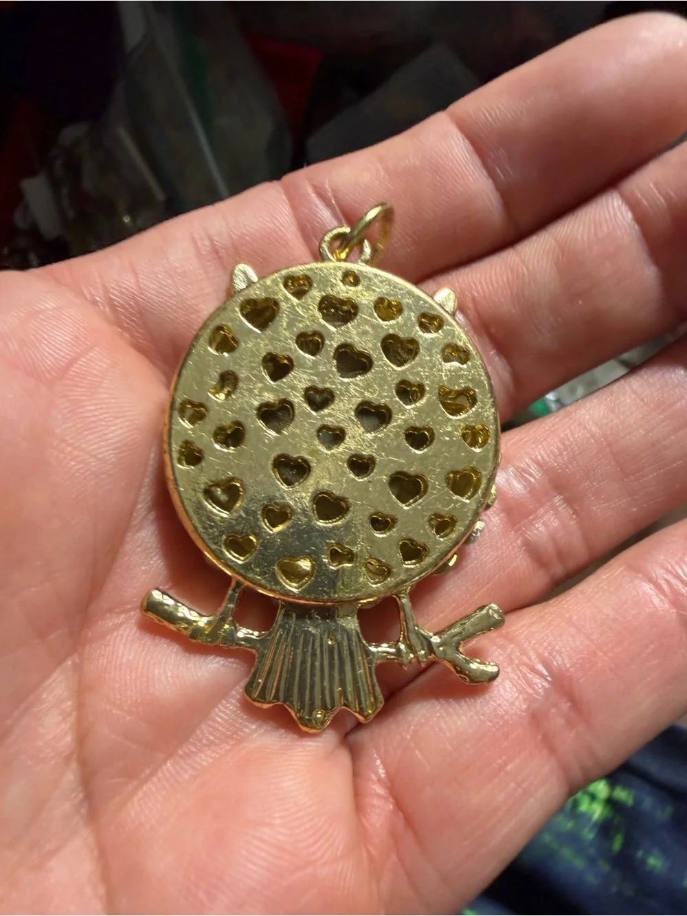 Vintage Gold-Tone Owl Crystal Pendant